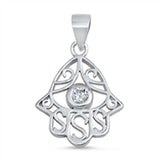 Sterling Silver Fancy Hamsa Hand with Clear CZ Stone PendantAnd Pendant Height of 19MM