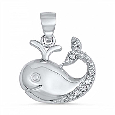 Sterling Silver Fancy Baby Whale With Clear CZ Stones PendantAnd Pendant Height of 15MM