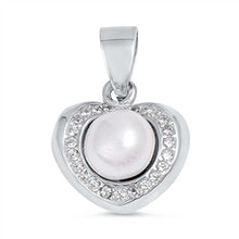 Load image into Gallery viewer, Sterling Silver Heart Pendant with White Pearl in the Center and Clear CZ StonesAnd Pendant Height of 12MM