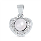 Sterling Silver Heart Pendant with White Pearl in the Center and Clear CZ StonesAnd Pendant Height of 12MM