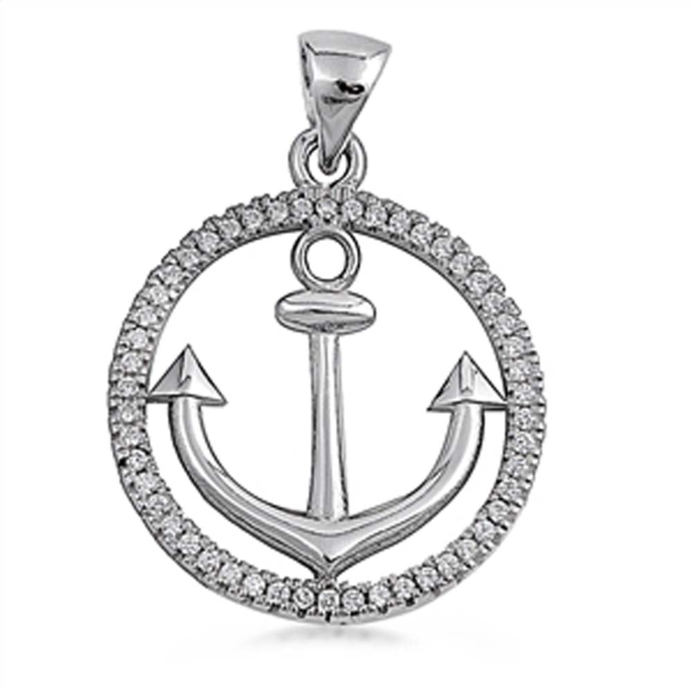 Sterling Silver Anchor CZ Pendant