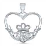 Sterling Silver Fancy Clear Cz Heart Holding Heart Pendant with Pendant Height of 18MM