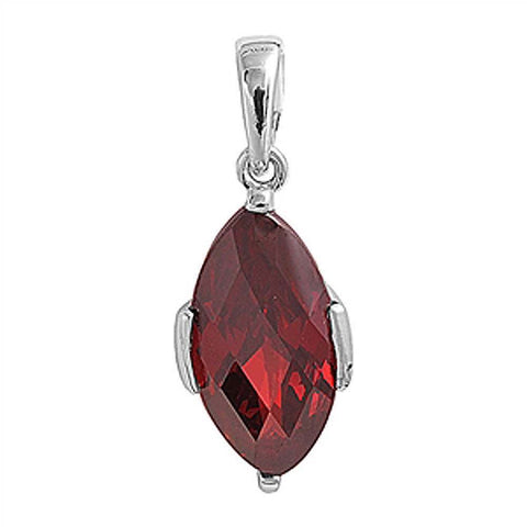 Sterling Silver Syntactic Garnet Oval Shaped Assorted CZ PendantAnd Pendant Height 22 mm