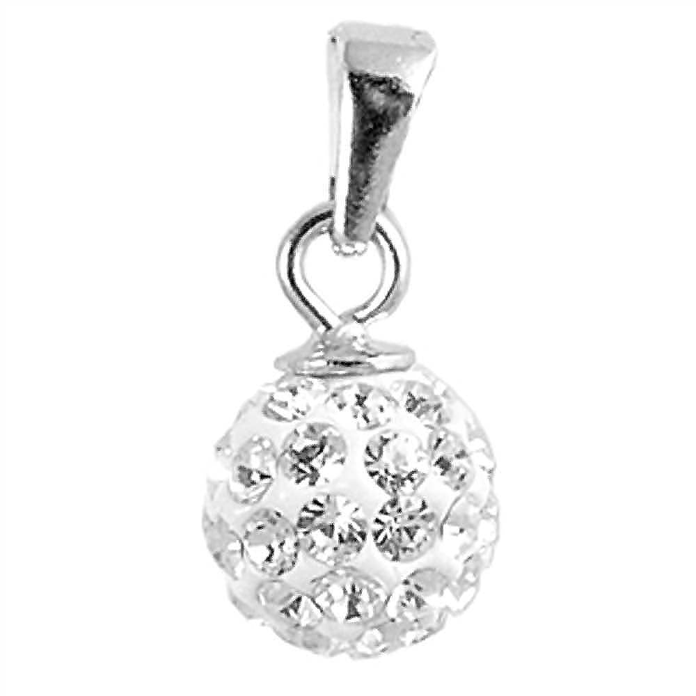 Sterling Silver Clear Crystal Ball PendantAnd Height 6mm