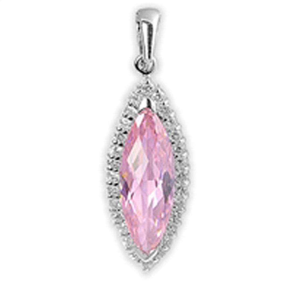 Sterling Silver Clear CZ and Pink CZ with Oval PendantAnd Height 42mm