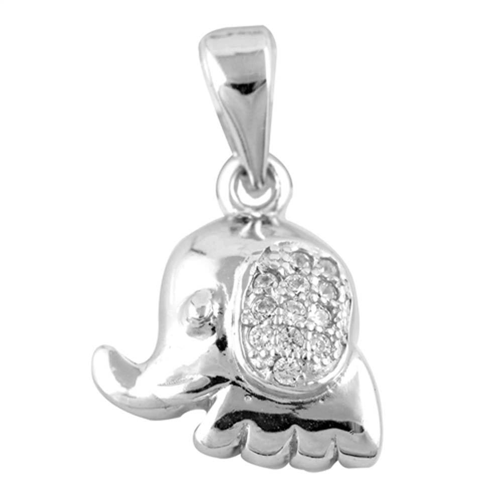Sterling Silver Elephant Shaped Assorted CZ PendantAnd Pendant Height 11 mm