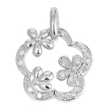 Sterling Silver Clear CZ with Flowers PendantAnd Height 20mm