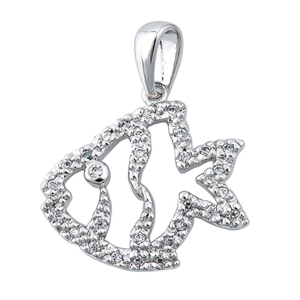 Sterling Silver Clear CZ with Beads with Fish PendantAnd Height 18mm