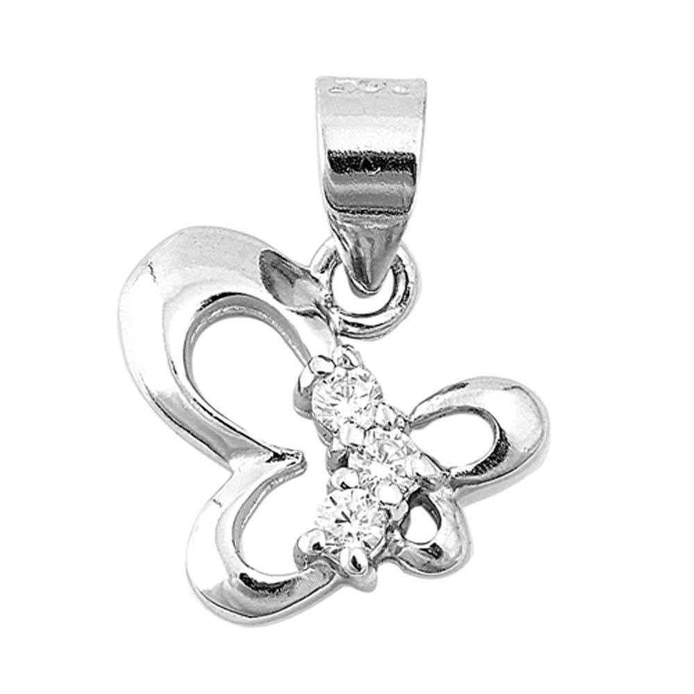 Sterling Silver Clear CZ with Butterfly PendantAnd Height 11mm