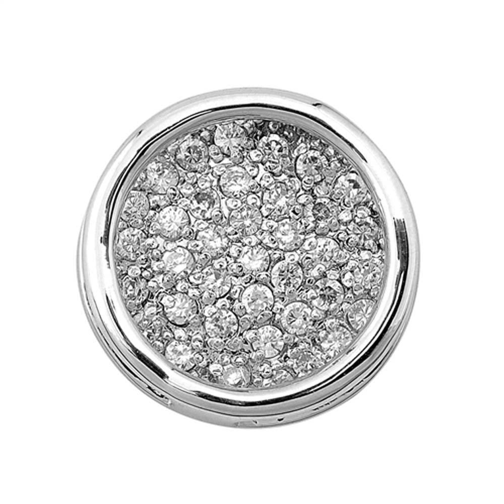 Sterling Silver Clear CZ with Round  PendantAnd Height 19mm