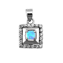 Load image into Gallery viewer, Sterling Silver Square Shape Blue Lab Opal Pendant  CZ StonesAnd Pendant Height 11mm