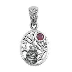 Sterling Silver Owl Garnet Color CZ Pendant