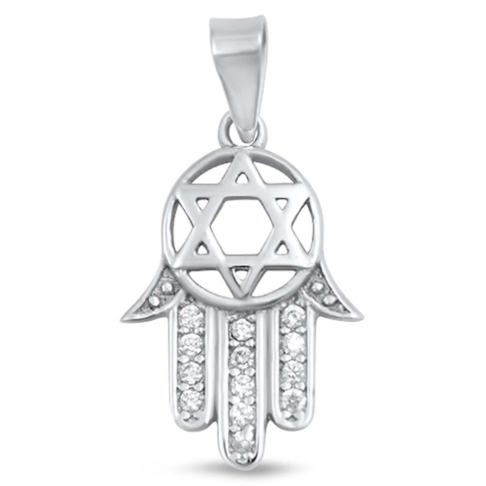 Sterling Silver Hamsa Shaped Assorted CZ PendantAnd Product Size 16 mm