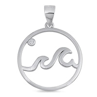 Sterling Silver Ocean Wave Clear CZ Pendant