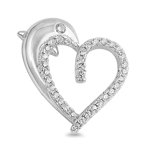 Sterling Silver Dolphin and Heart Clear CZ Pendant