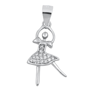 Sterling Silver Ballerina Clear CZ Pendant