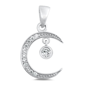 Sterling Silver Moon Clear CZ Pendant
