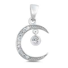 Sterling Silver Moon Clear CZ Pendant