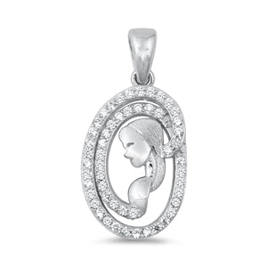 Sterling Silver Lady Silhouette Clear CZ Pendant