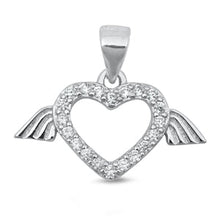 Load image into Gallery viewer, Sterling Silver Heart with Wings Clear CZ Pendant