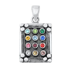 Sterling Silver 18mm Hoshen Multi-colored CZ Pendant