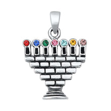 Load image into Gallery viewer, Sterling Silver Menorah CZ Pendant