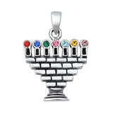 Sterling Silver Menorah CZ Pendant