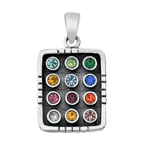 Sterling Silver Hoshen Multi-colored CZ Pendant-20mm