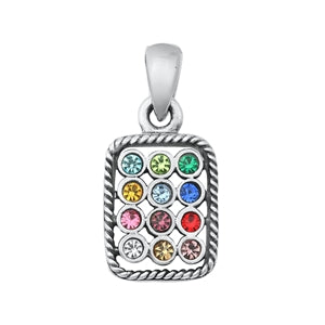 Sterling Silver Hoshen Multi-colored CZ Pendant-14mm