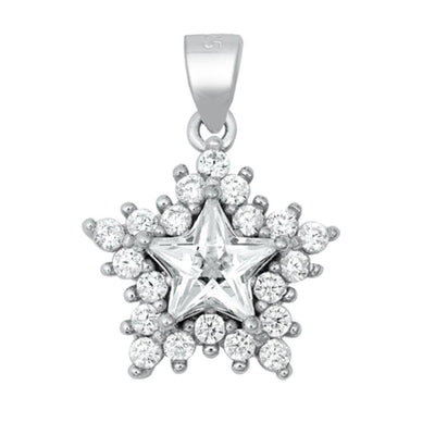 Sterling Silver Clear CZ Star Pendant - silverdepot