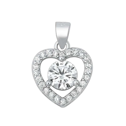 Sterling Silver Heart Clear CZ Pendant