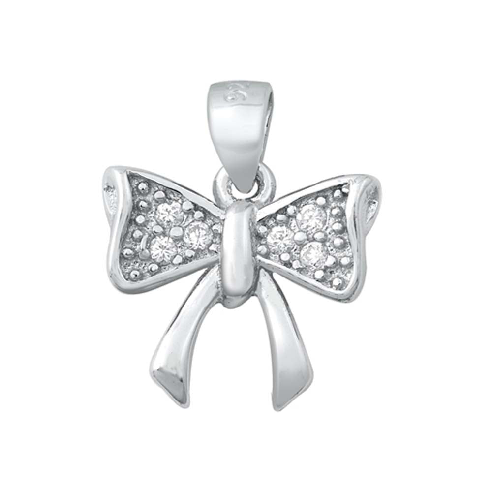 Sterling Silver Bow Clear CZ Pendant