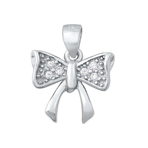 Sterling Silver Bow Clear CZ Pendant