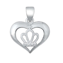 Load image into Gallery viewer, Sterling Silver Crown in Heart Clear CZ Pendant