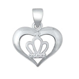 Sterling Silver Crown in Heart Clear CZ Pendant