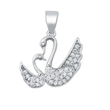 Sterling Silver Swans Clear CZ Pendant