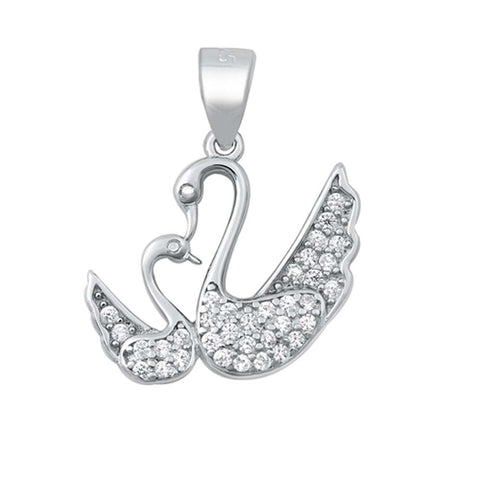 Sterling Silver Swans Clear CZ Pendant