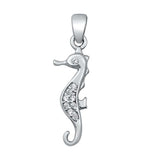 Sterling Silver Seahorse Clear CZ Pendant
