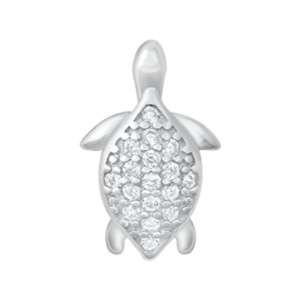 Sterling Silver Clear CZ Turtle Pendant - silverdepot