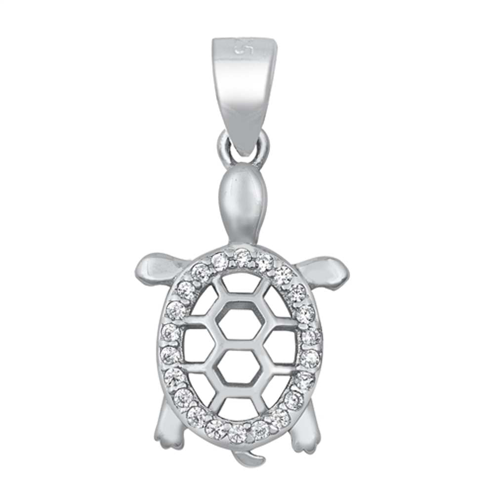 Sterling Silver Turtle Clear CZ Pendant