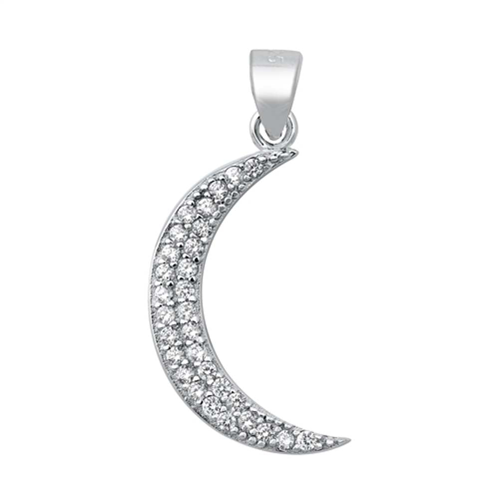 Sterling Silver Crescent Moon Clear CZ Pendant