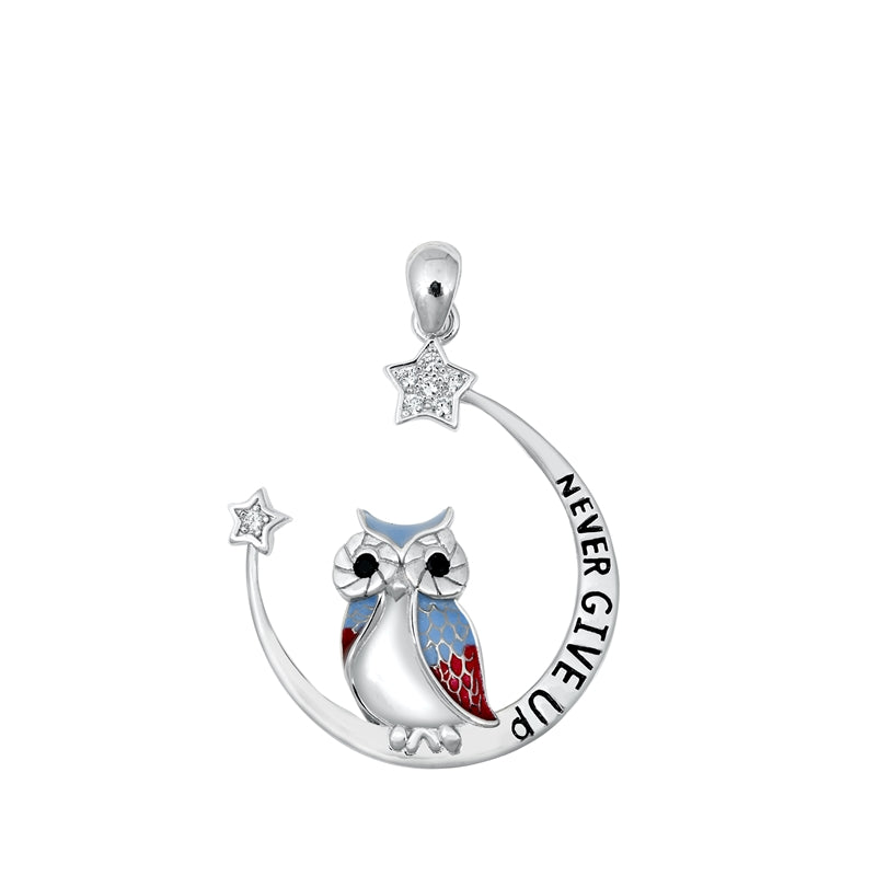 Sterling Silver Never Give Up Clear CZ Pendant Pendant Height-21mm