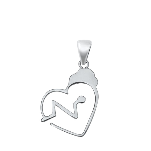 Sterling Silver Rhodium Plated Nurse Heart Lifeline Clear CZ Pendant Pendant Height-22mm