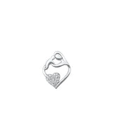 Sterling Silver Rhodium Plated Heart Parent And Child Clear CZ Pendant Face Height-14.6mm