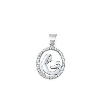 Sterling Silver Rhodium Plated Mother and Child CZ Pendant