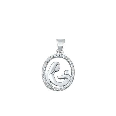Sterling Silver Rhodium Plated Mother and Child CZ Pendant