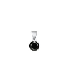 Sterling Silver Rhodium Plated Round Black CZ Solitaire Pendant Face Height-6mm