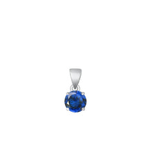 Load image into Gallery viewer, Sterling Silver Rhodium Plated Round Blue Sapphire CZ Solitaire Pendant Face Height-6mm