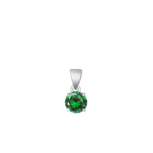 Load image into Gallery viewer, Sterling Silver Rhodium Plated Round Emerald CZ Solitaire Pendant Face Height-6mm