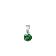 Sterling Silver Rhodium Plated Round Emerald CZ Solitaire Pendant Face Height-6mm